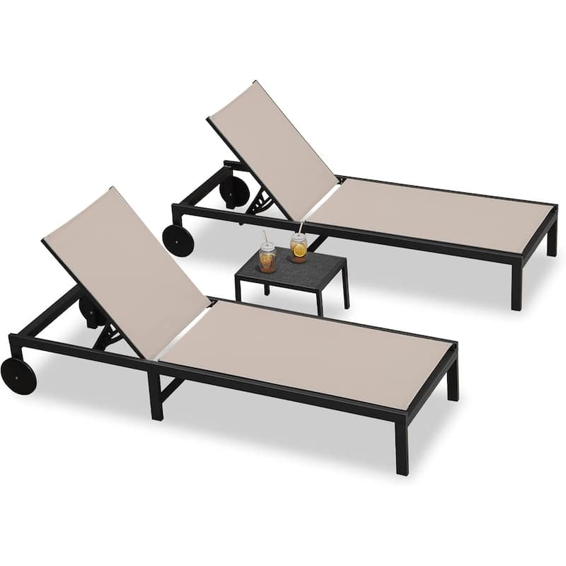 PURPLE LEAF Outdoor Tanning Lounge Chair Set with Face Hole Adjustable Reclining Chairs