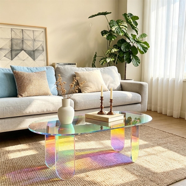 Clear Acrylic Coffee Table Iridescent Colorful Side Table Rainbow