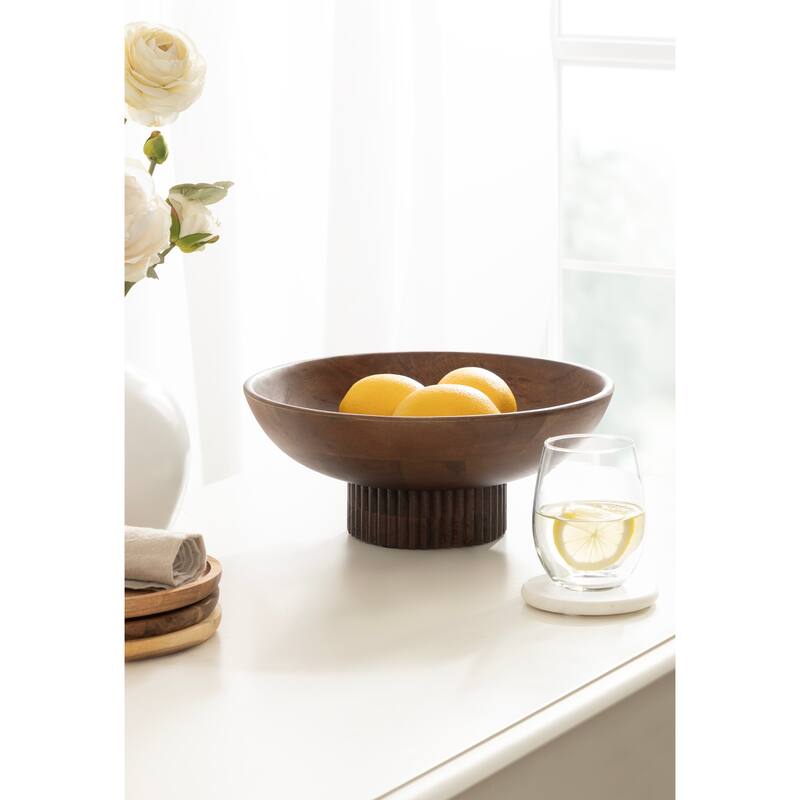 Kate and Laurel Rooks Ribbed Wood Bowl - 12x12x5