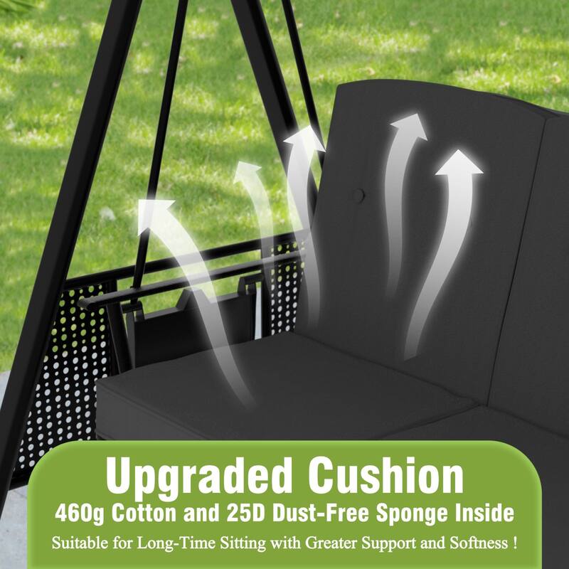 VEIKOUS 3-Seat 2-in-1 Convertible Patio Porch Swing with Adjustable Canopy Swing and Cushion