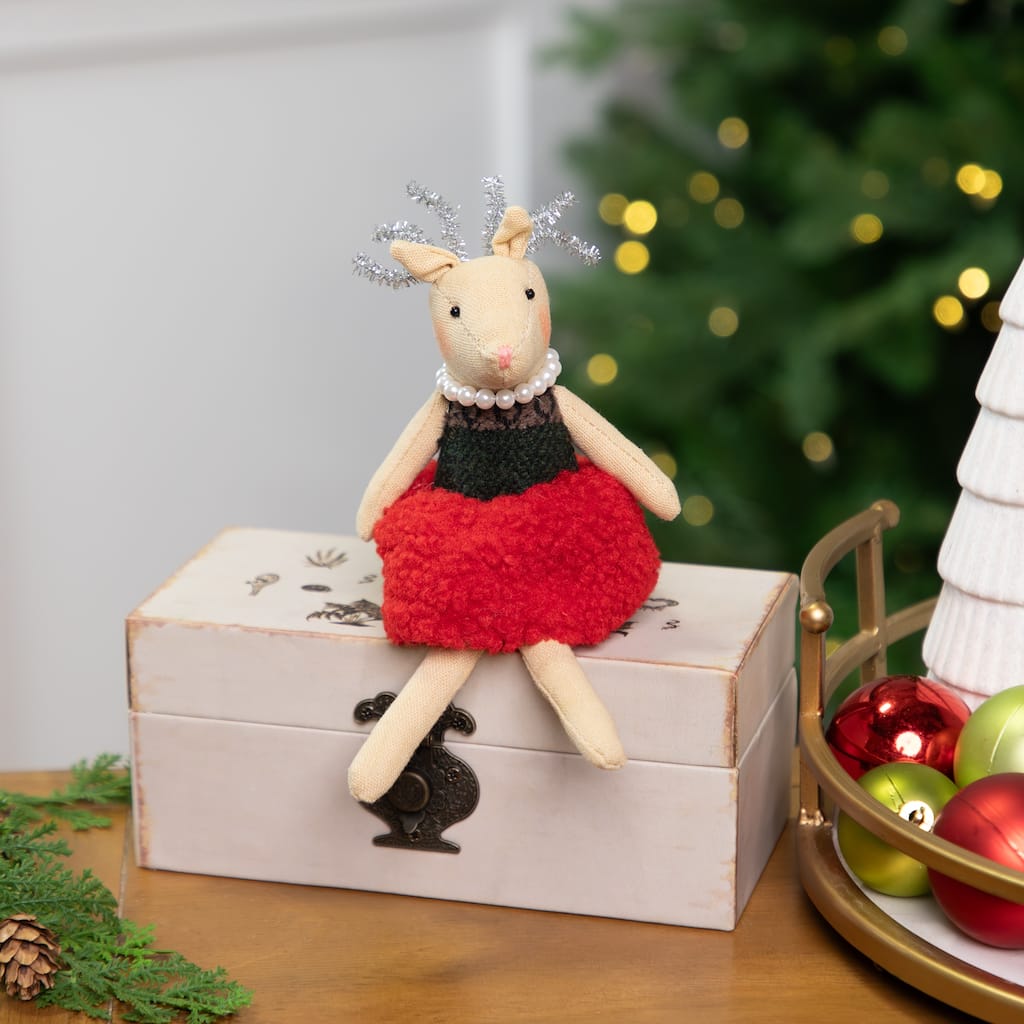 Sitting Reindeer Girl in Dress Christmas Figure - 5.5"