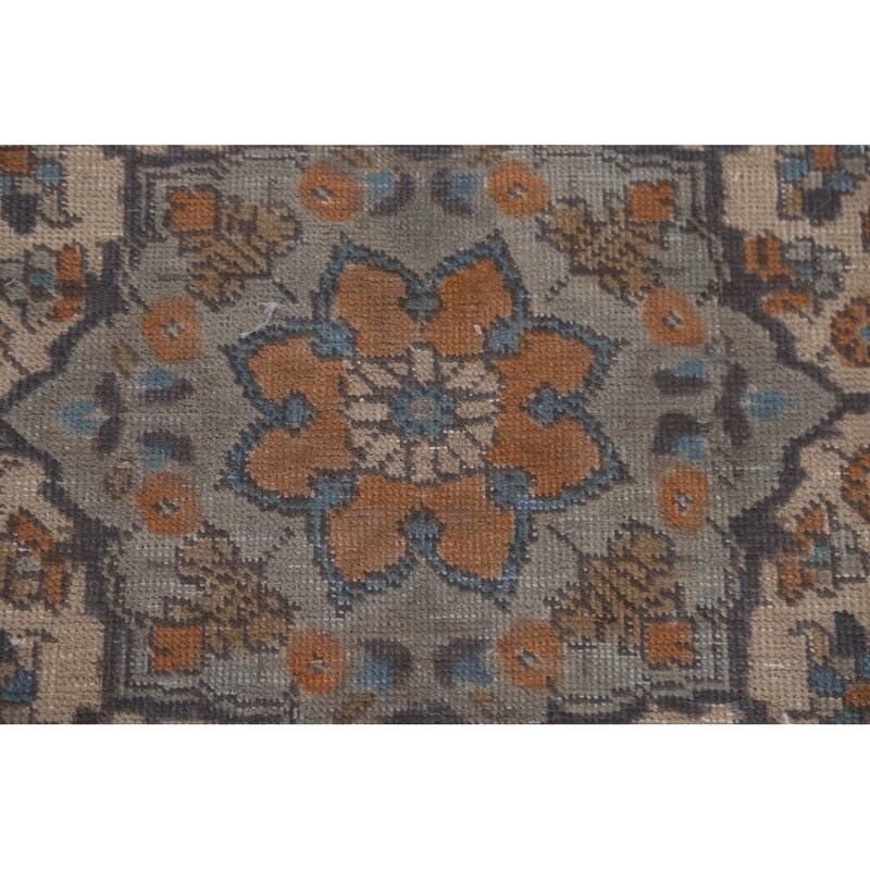 Hand Knotted Oriental 100% Wool Carpet Traditional Medallion Greys & Charcoal Tabriz Area Rug - 9' 7'' X 6' 8''