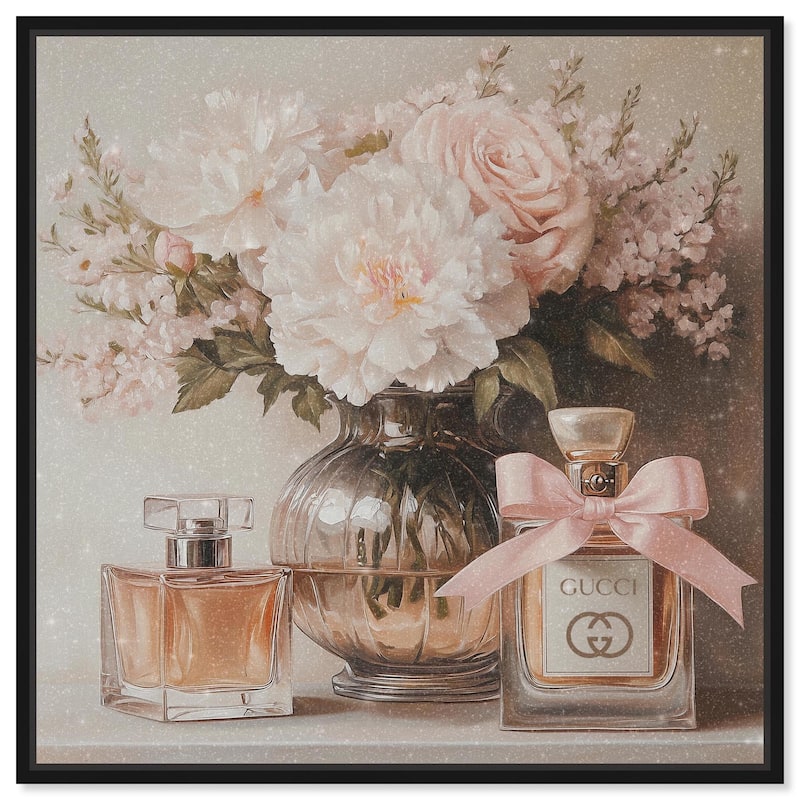 Peach Perfume Flowers in Vase Canvas by Art Remedy - Black - 30" x 30"