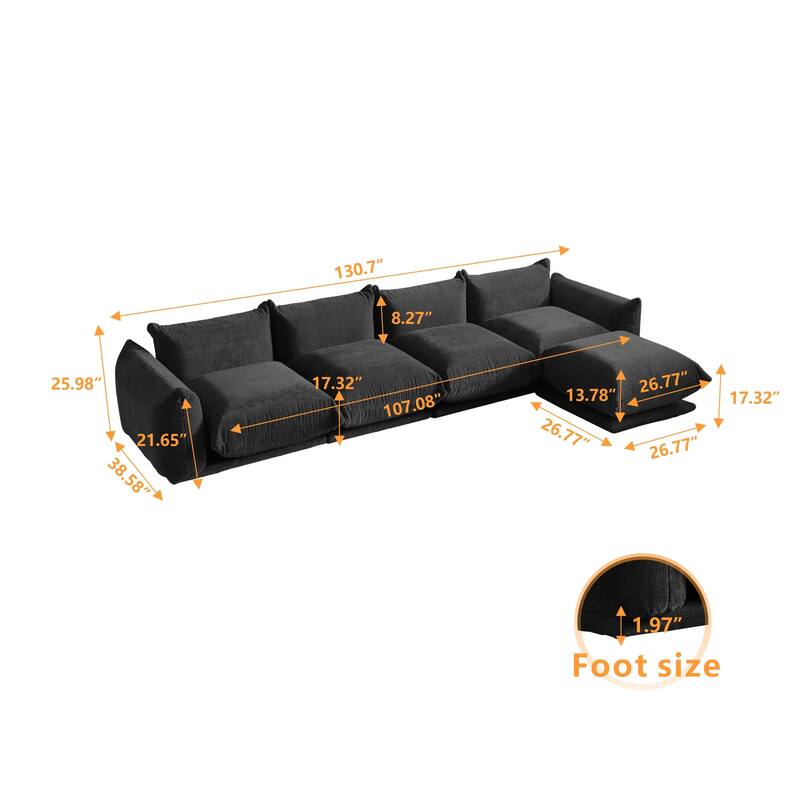 130.7" Modern Modular Sectional Sofa, L-Shape Sectional Sofa with Ottoman for Living Room