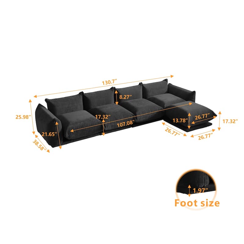 L-Shaped Sectional Sofa, Minimalist Chenille Modular Sofas Couches With Ottoman