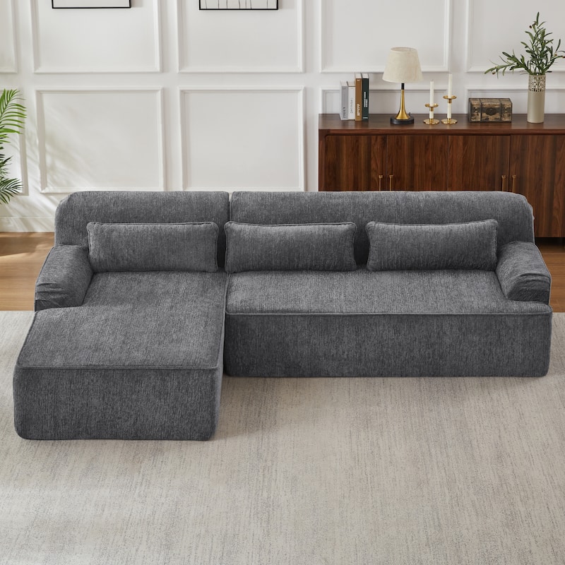 Chenille L-Shape Sectional Sofa, Minimalist Oversized Sleeper Couch, No Assembly Required