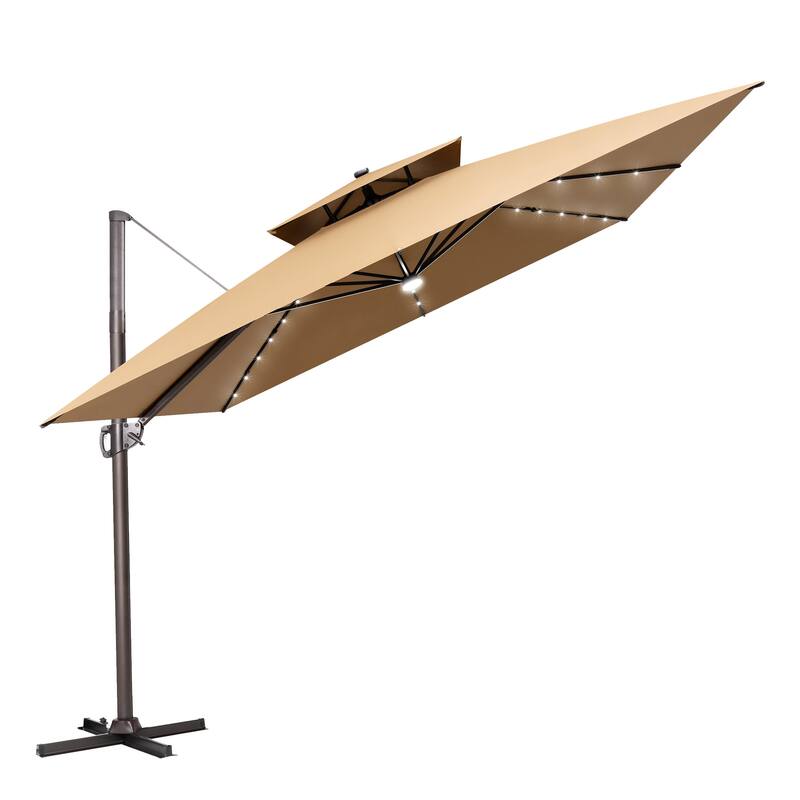 VredHom 11X11 FT Outdoor Square Cantilever Patio Umbrella Solar LED Light
