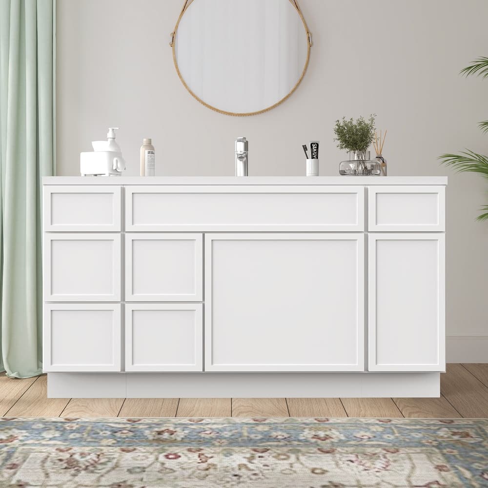 Vanity Art 60" Birch Freestanding Bathroom Vanity Cabinet without Top