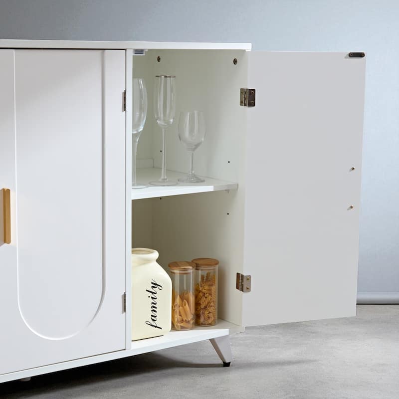 Modern Sideboard Buffet Cabinet with 3 Doors and Removable Shelves, Ivory White Accent Storage Console Table