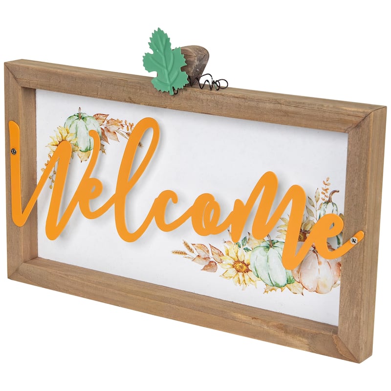 Pumpkins and Sunflowers Welcome Fall Harvest Wall Sign - 11"