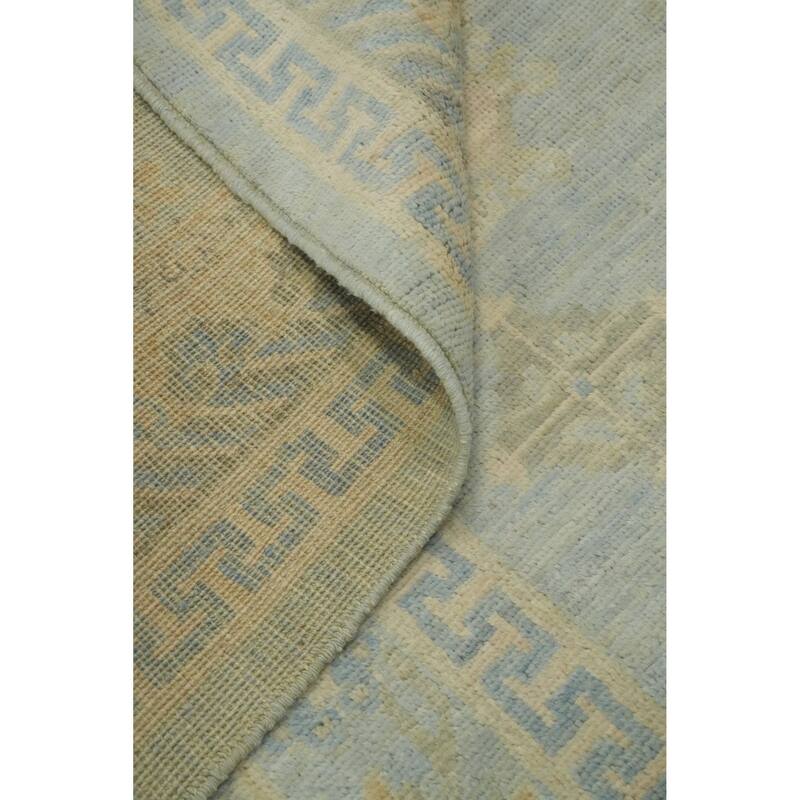 Vegetable Dye Blue Oushak Turkish Area Rug, Floral Geometric Carpet - 10' 7'' X 8' 1''