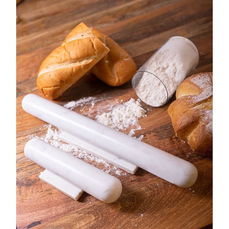 White Marble Rolling Pin w/ Base -ST - White