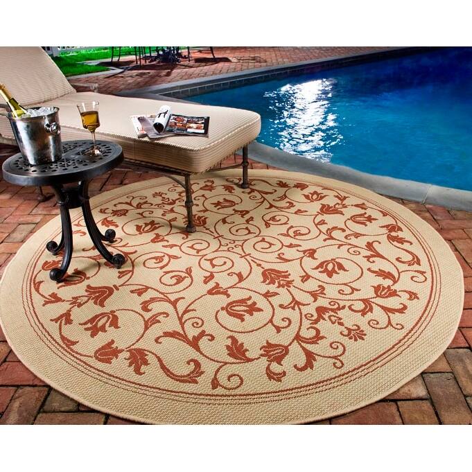 SAFAVIEH Courtyard Miljeta Indoor/ Outdoor Waterproof Patio Backyard Rug - 6'7" Round - Natural/Terra