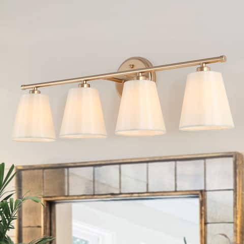 Fabrey 4-light Modern Bathroom Vanity Lights Dimmable Gold Wall Sconces with Fabric Shade - L26.5" x W6" x H8.5"