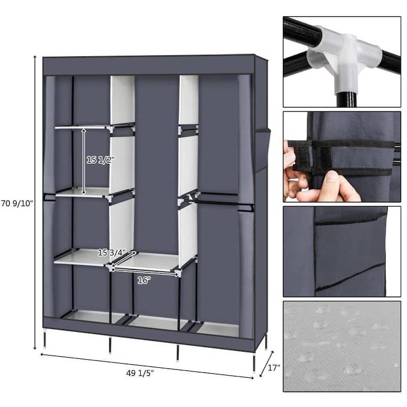 71" Portable Closet Wardrobe Clothes Rack Storage Organizer with Shelf,Grey