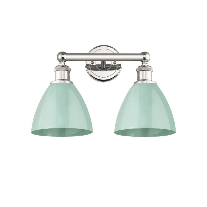 Innovations Lighting 616-2W-12-17 Plymouth Vanity Plymouth Dome 2 - Polished Nickel / Seafoam