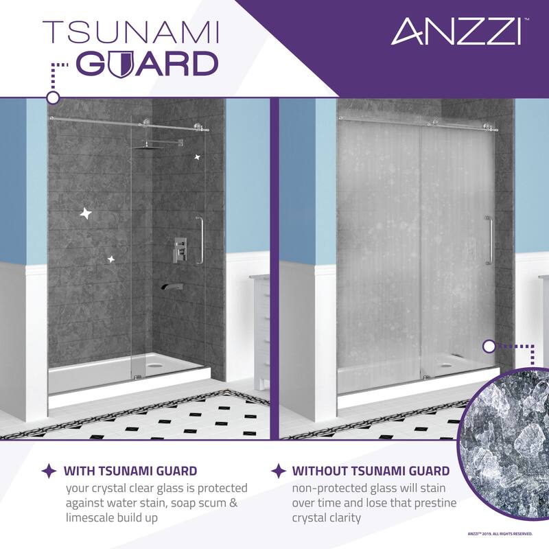 Myth 28 in. x 56 in. Frameless Tub Door with TSUNAMI GUARD