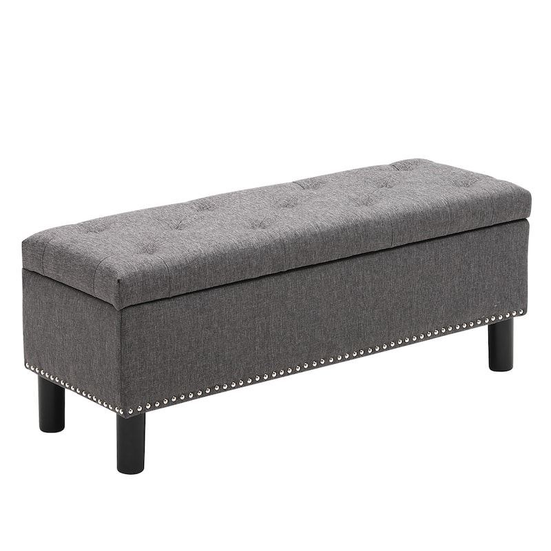 Upholstered Bedroom Bench with Button-Tufted, Storage Bench with High-density Resilient Sponge Rivet Design