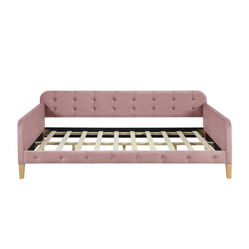 Twin Size Upholstered Daybed with 4 Support Legs - Pink