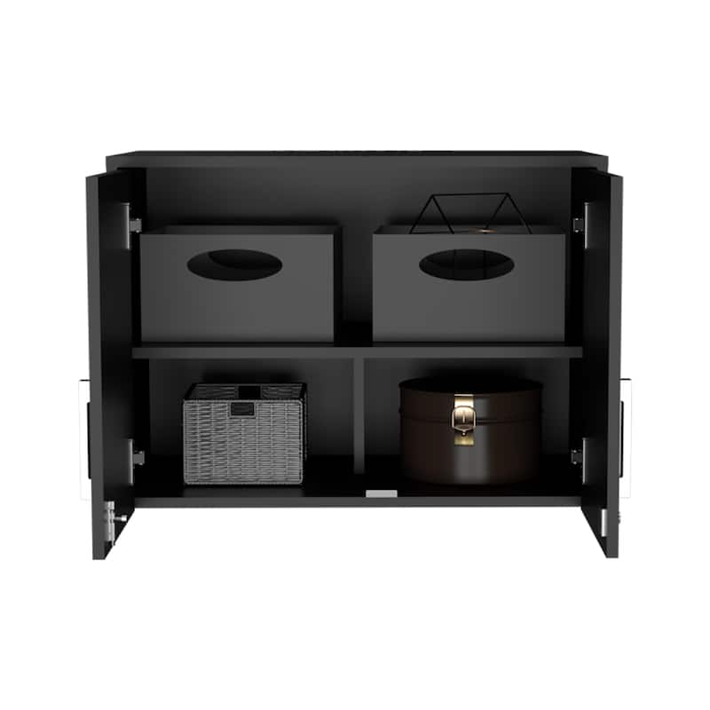 Storage Wall Cabinet with Triple Interior Shelves Double Door for Home Office Kitchen Bathroom Organization Durable Storage