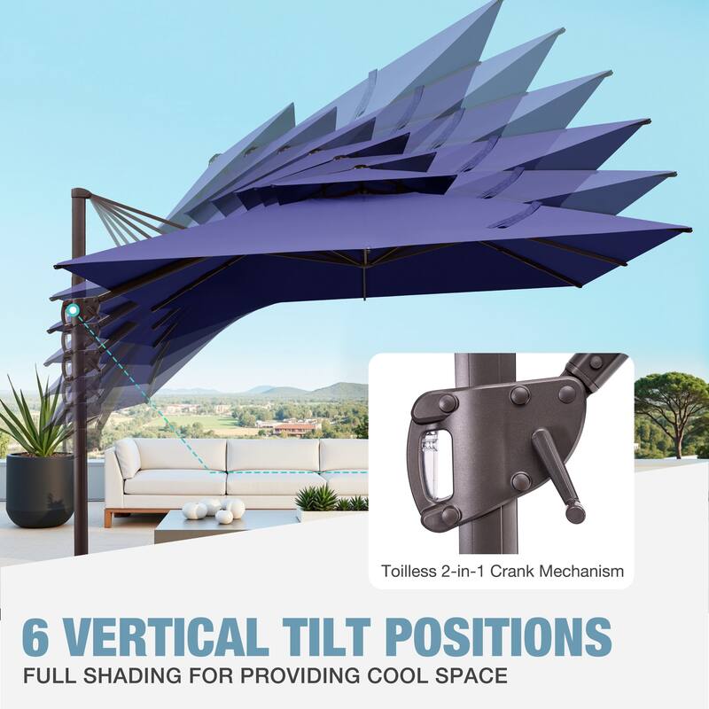 VredHom 11 FT Square Outdoor Patio Double Top Cantilever Umbrella with Weight Base