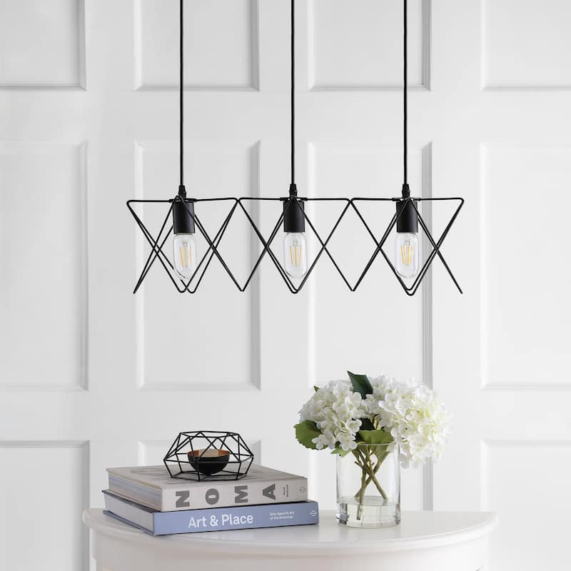 SAFAVIEH Lighting Cyndie Adjustable 3-Light Led Black Pendant - 24"x8.5"x10.3-82.3" - 24Wx9Dx82H