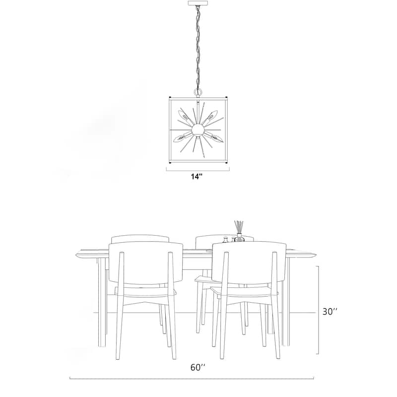 Twink Modern Black Gold 6-light Square Chandelier Starburst Pendant Light for Dining Room