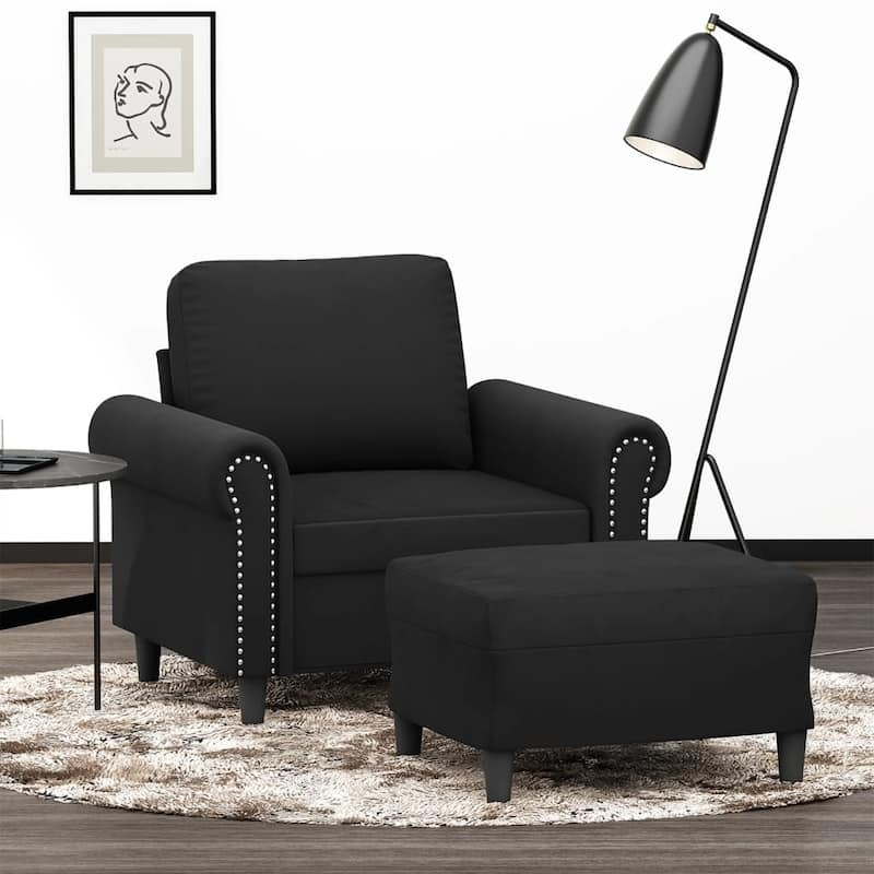 vidaXL Sofa Chair Single Sofa Armchair with Footstool for Living Room Velvet - 36.2 x 36.2 x 31.5 in - Black