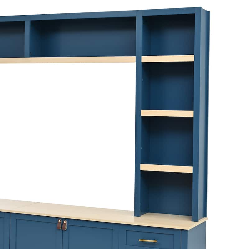 102.3" Farmhouse TV Stand with 6 Drawers & Adjustable Shelves - Entertainment Center for 75" TVs with Bookshelves