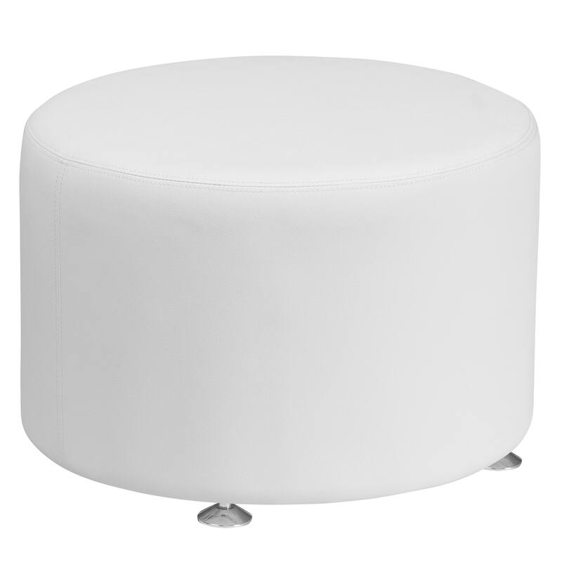 LeatherSoft 24-inch Round Ottoman - Melrose White