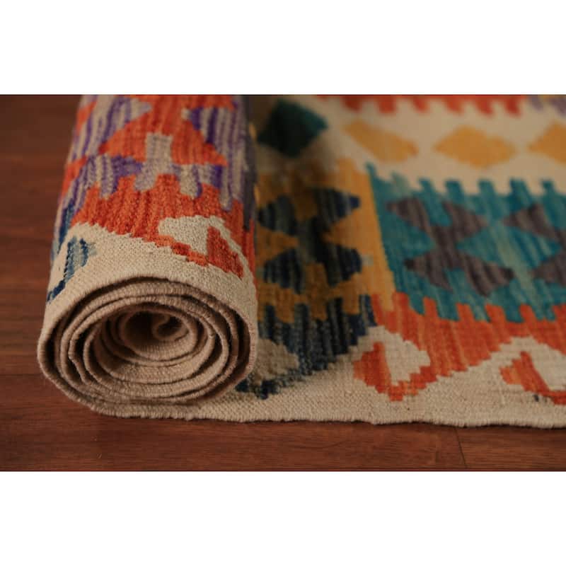 Geometric Kilim Oriental Rug Flatweave Wool Carpet - 9'7"x 12'10"