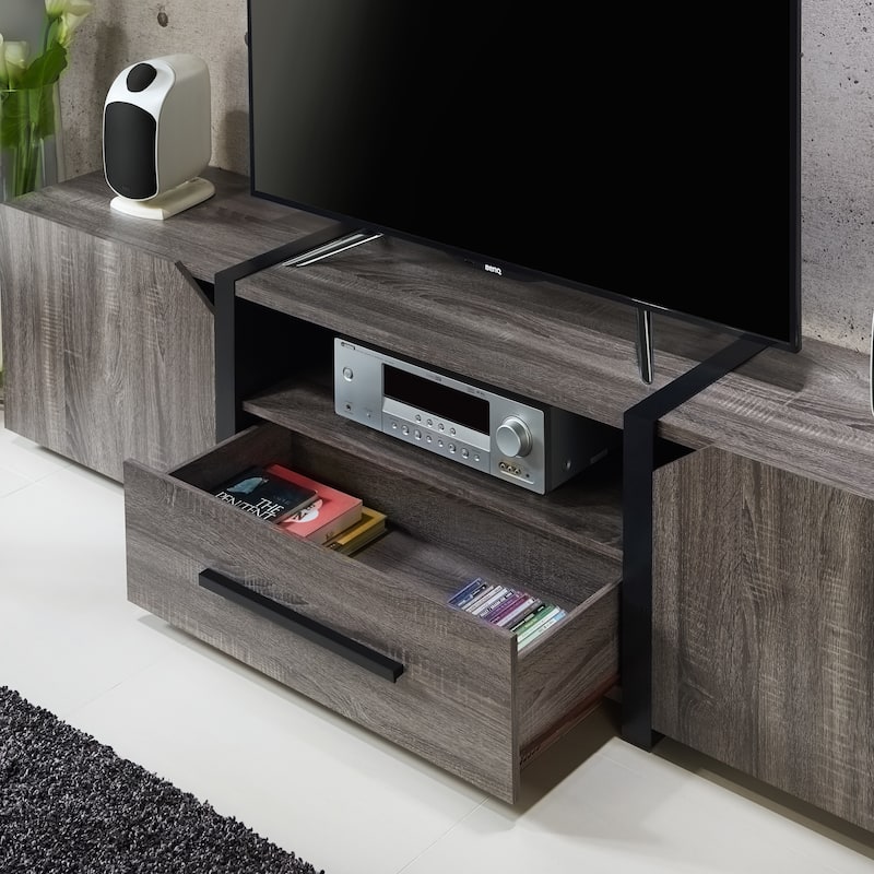 Sawa Rustic 81-inch 5-Shelf Multi-functional Storage TV Console by Strick & Bolton