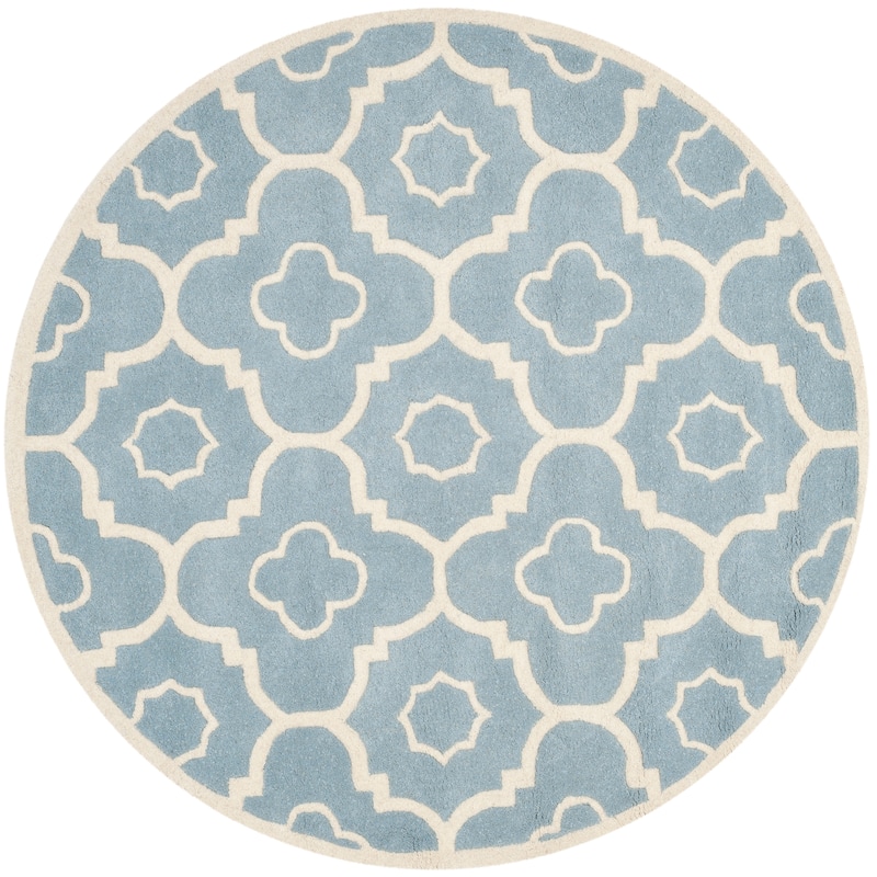 SAFAVIEH Handmade Chatham Franziska Modern Wool Rug - 5' Round - Blue/Ivory
