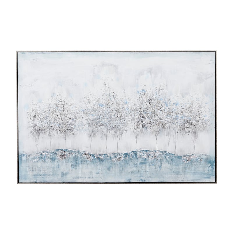 Canvas Tree Framed Wall Art with Silver Frame - Gray - Roche River Decor