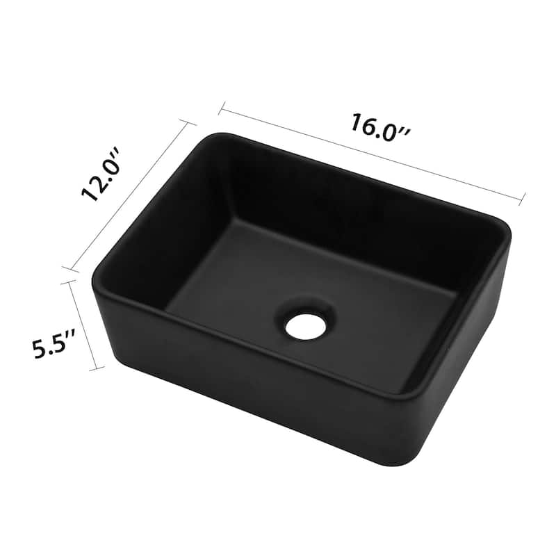 Lordear 16"x12" Rectangular Ceramic Bathroom Vessel Sink Basin - White/Matte Black - 16"x12"x5.5" - Black