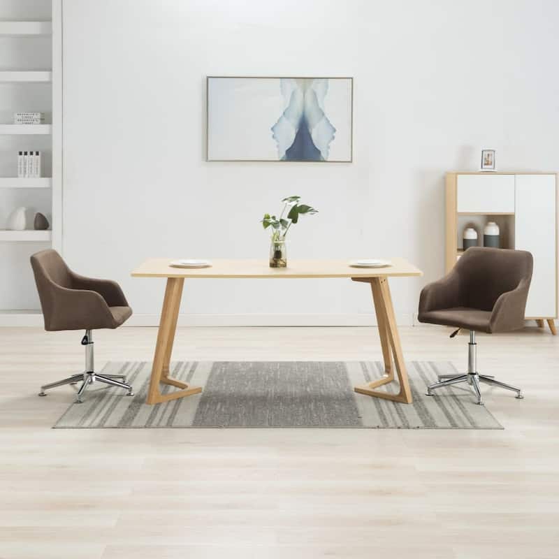vidaXL Dining Chair 360 Degrees Swivel Accent Desk Chair with Arms Fabric - 21.7" x 20.9" x (30.7"-36.2") - Set of 2 - Brown 2pcs