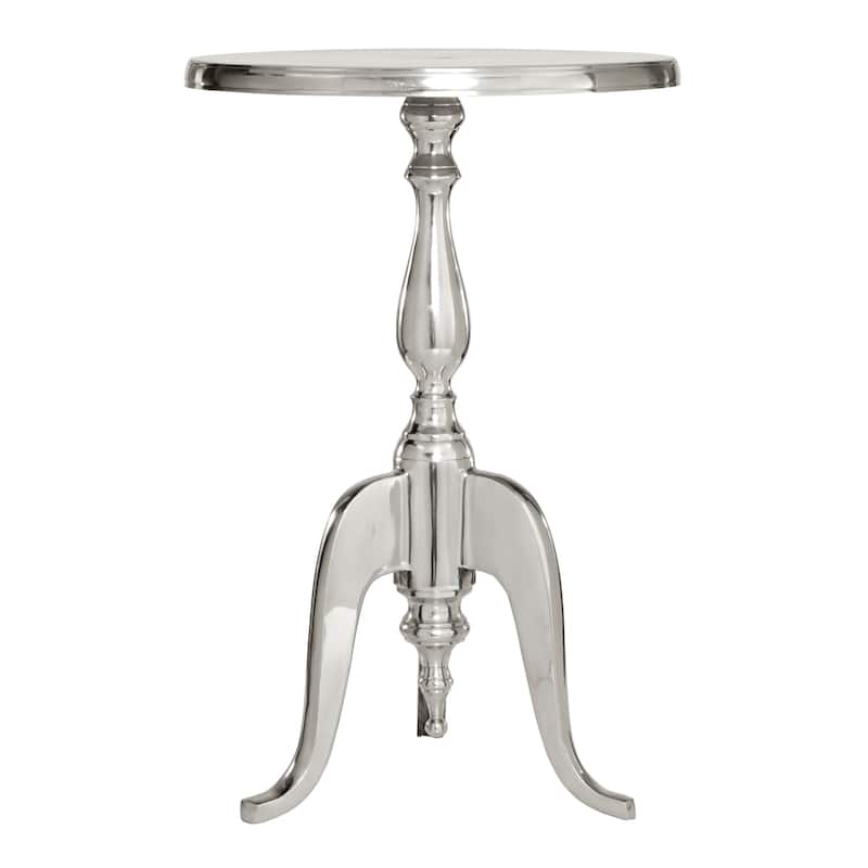Aluminum Metal Small Turned Accent Table with Scroll Legs - Silver - Roche River Decor - 15"W x 15"L x 22"H