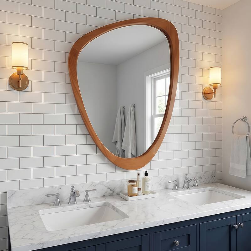 24"x36" Irregular Solid Wood Frame Decorative Mirror,For Bedroom, Bathroom, Living Room, Entryway