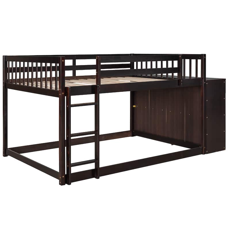 Full over Full Bunk Bed with 4 Drawers and 3 Shelves