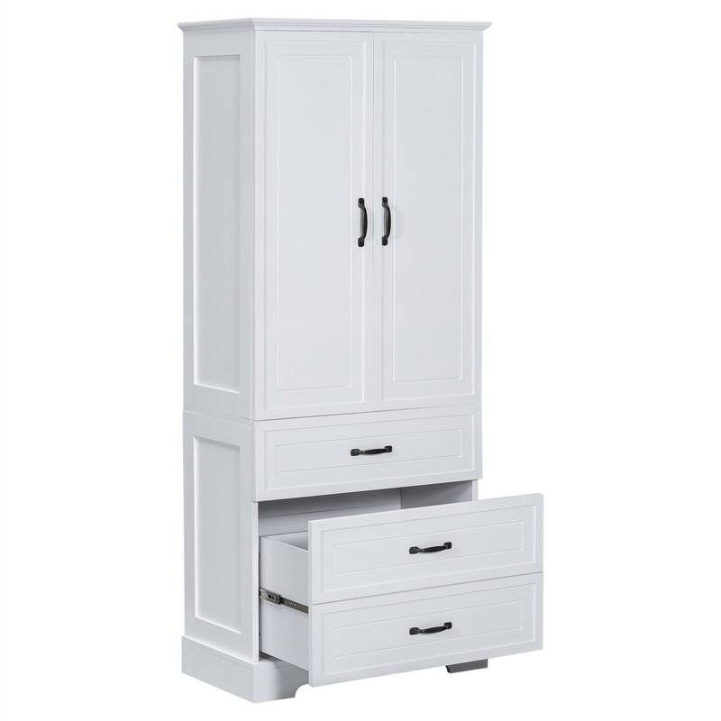 Tall Bathroom Storage Cabinet with 2 Doors and 2 Storage Drawers, Freestanding Bathroom Floor Cabinet with Adjustable Shelf