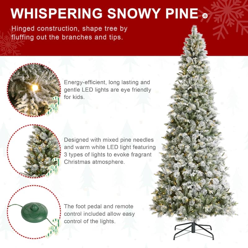 Glitzhome 11ft Pre-Lit Flocked Slim Pine Artificial Christmas Tree with 850 Lights and Foot Pedal