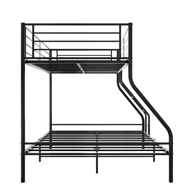 Sturdy Metal Twin-Over-Full Bunk Bed Frame with Safety Guardrails and Inclined Ladder, No Box Spring Required