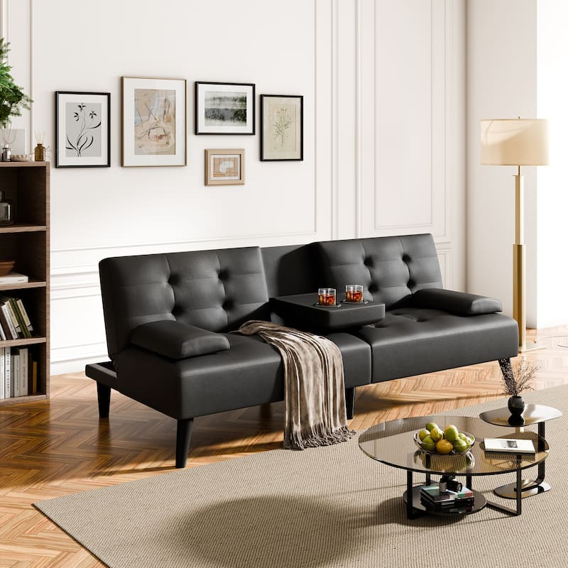 Faux Leather Tight Back Convertible Sofa Bed