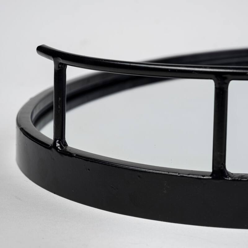 Ansel Black Metal Mirrored Bottom Oval Serving Tray - 20.1L x 14.0W x 2.9H