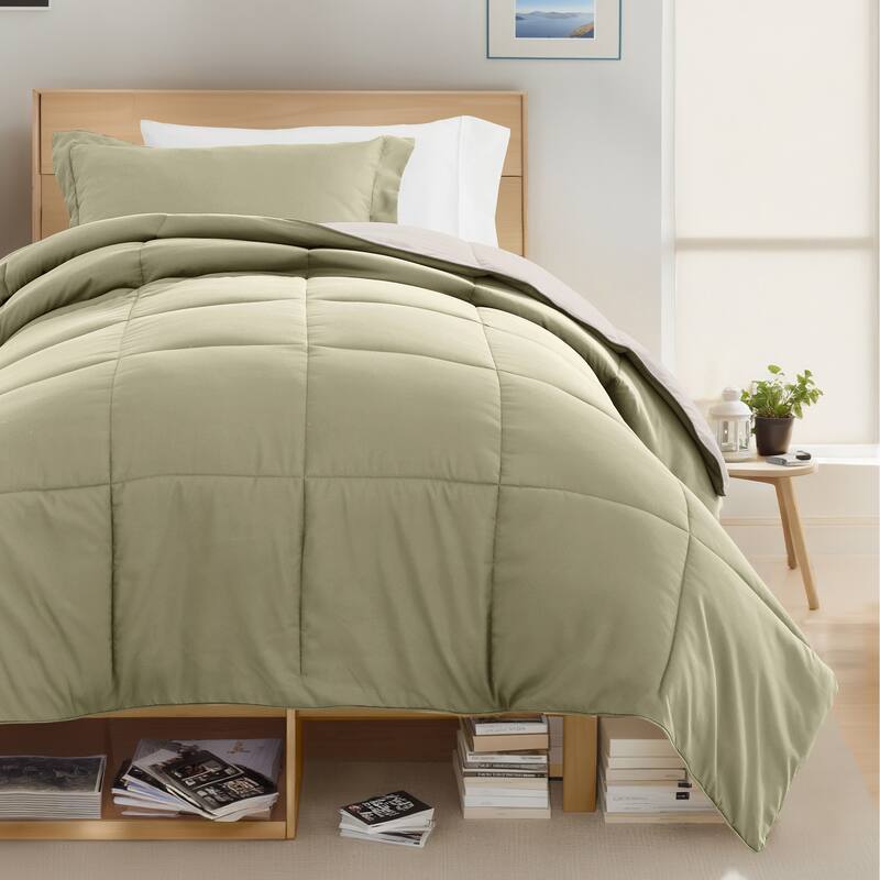 8pc Twin XL Solid Dorm Bedding Bundle - Sage / Ivory