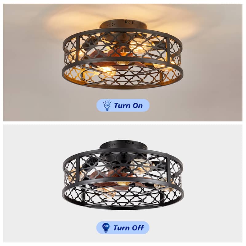 20 inch Flush Mount Ceiling Fan Light with Remote Caged Farmhouse Fandelier Black Wood Low Profile - Vintage Bronze(Bulbs not included) - Wrought Iron