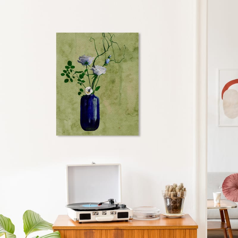 Wynwood Studio Canvas Floral and Botanical From El Olivar Green and Dark Blue Traditional Wall Art Canvas Print - 20 x 24