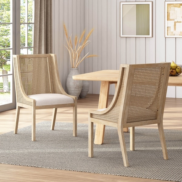 Maurers Cane and Wood Upholstered Dining Chairs Set of 2 by Christopher Knight Home On Sale Bed Bath Beyond 36176187