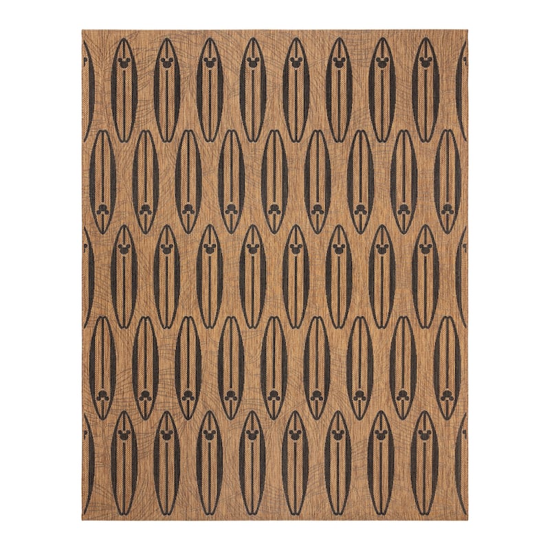 Disney Licensed Mickey Mouse Indoor Outdoor Flatweave Area Rug Tropical Surfing Polypropylene Coastal Accent Rug - 8'9"x13'1" - Surfboard Chestnut Brown