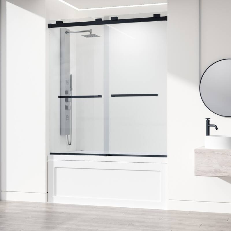 VIGO Houston Frameless Sliding Door - Tub Door, 56" to 60" W x 66" H - Matte Black